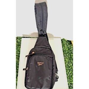 Reebok Black Crossbody Sling Bag Hex Pattern Rose Gold Zippers One Size - Gift